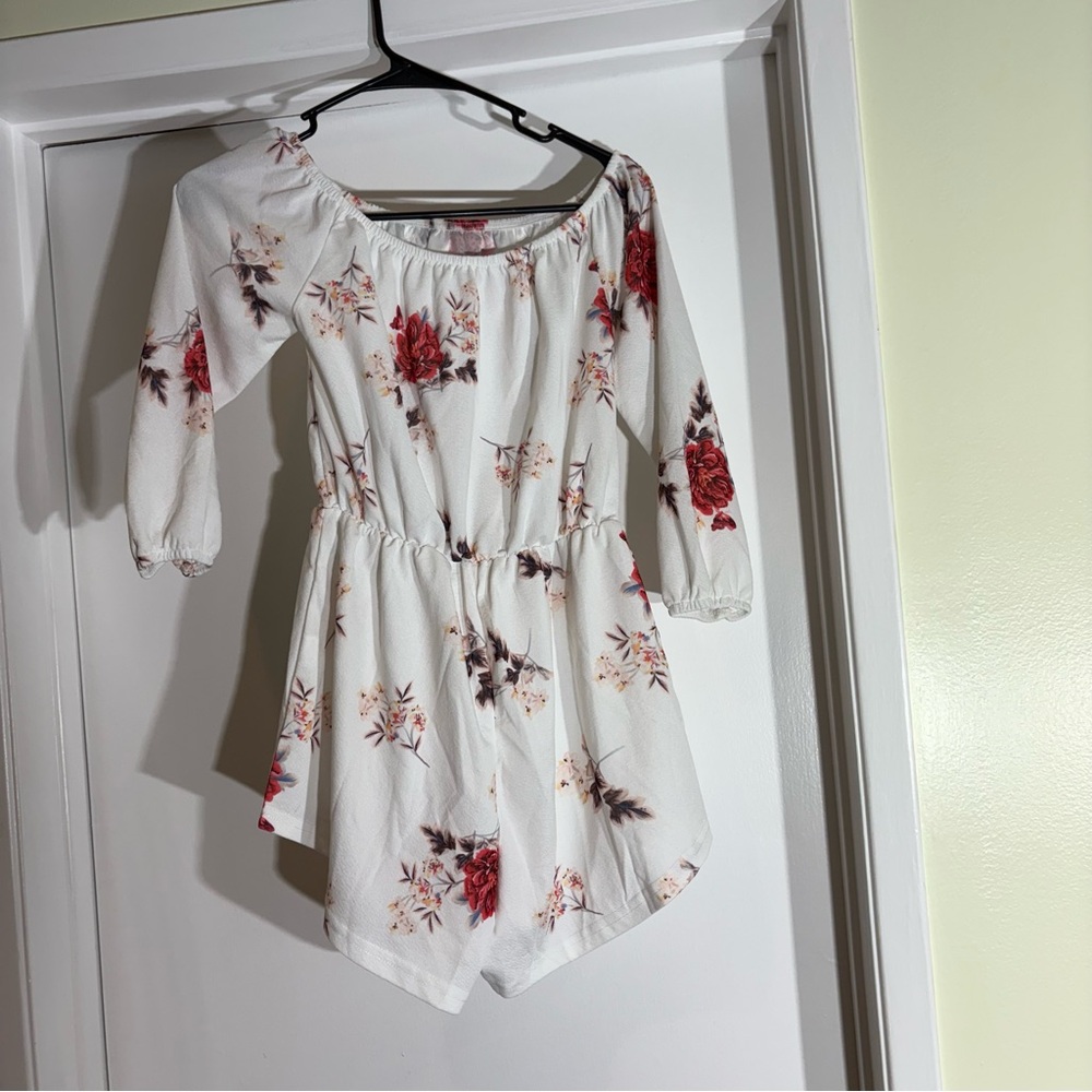 Floral Print White Romper